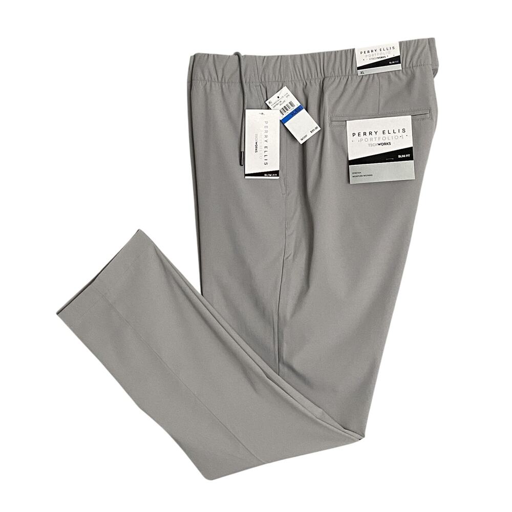 Perry Ellis Portfolio Pants Men's XL TechWorks Slim Fit Drawstring Alloy NEW
